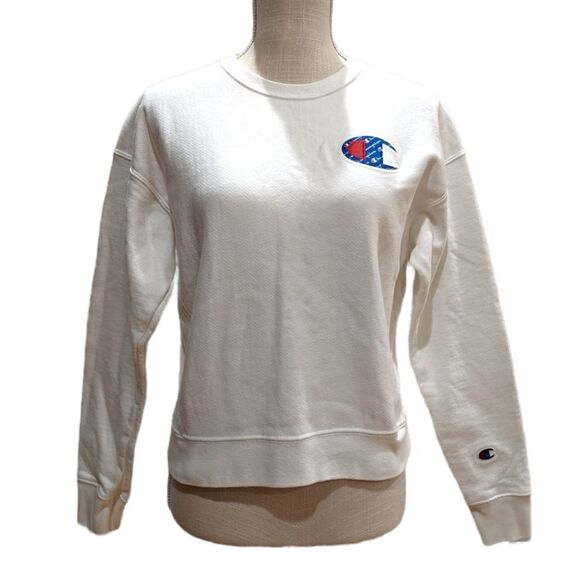 Champion Reverse Weave Crewneck Sweatshirt Size S Embroidered Big C White - Picture 1 of 9